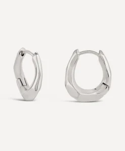 Dinny Hall Earrings^Sterling Silver Thalassa Small and Chunky Faceted Huggie Hoop Earrings