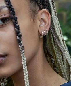 Dinny Hall Earrings^Sterling Silver Thalassa Small and Chunky Faceted Huggie Hoop Earrings