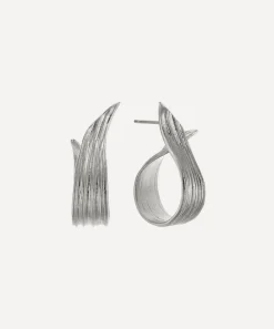Alex Monroe Earrings^Sterling Silver Wrapped Ribwort Plantain Leaf Twist Drop Earrings