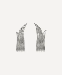 Alex Monroe Earrings^Sterling Silver Wrapped Ribwort Plantain Leaf Twist Drop Earrings