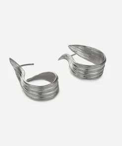 Alex Monroe Earrings^Sterling Silver Wrapped Ribwort Plantain Leaf Twist Drop Earrings