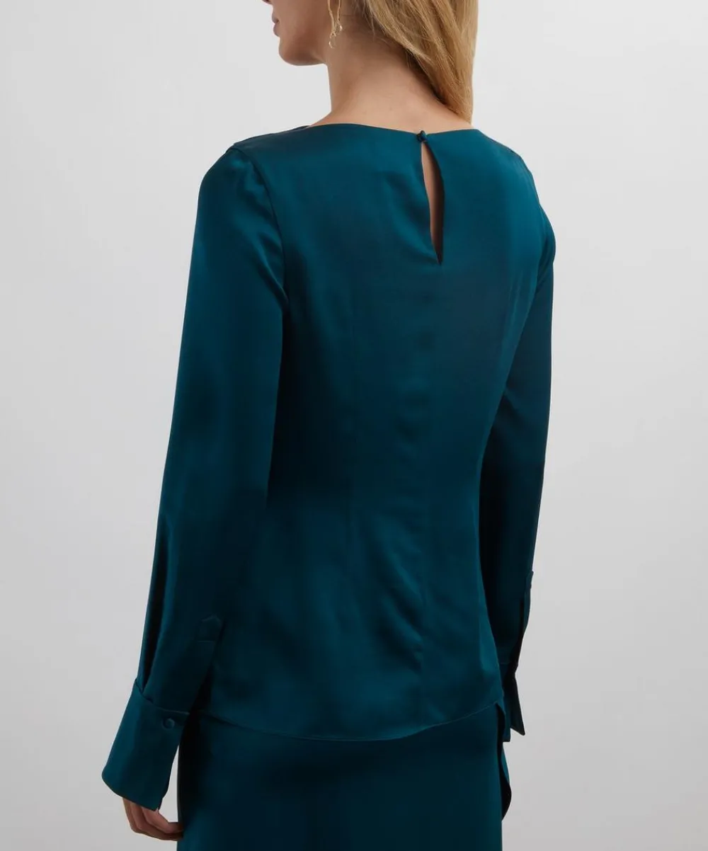 Erdem Tops^Teal Long-Sleeve Top