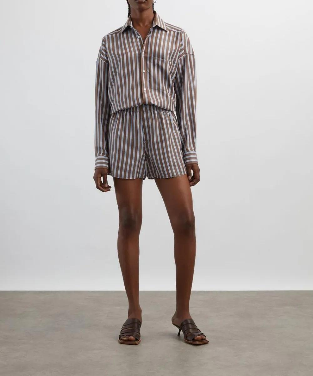 With Nothing Underneath Trousers & Shorts^The Boxer Mocha Multi-Stripe Shorts