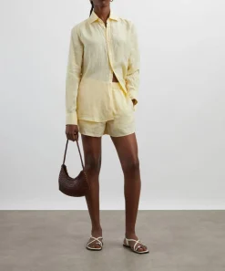 With Nothing Underneath Tops^The Boyfriend Linen Lemon Yellow Shirt