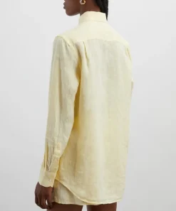 With Nothing Underneath Tops^The Boyfriend Linen Lemon Yellow Shirt