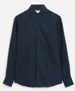 With Nothing Underneath Tops^The Boyfriend Navy Blue Linen Shirt