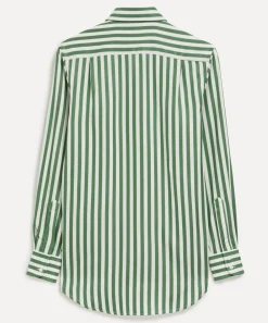 With Nothing Underneath Tops^The Boyfriend Tencel Forest Green Stripe Shirt