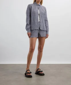 With Nothing Underneath Tops^The Classic Navy Blue Gingham Shirt