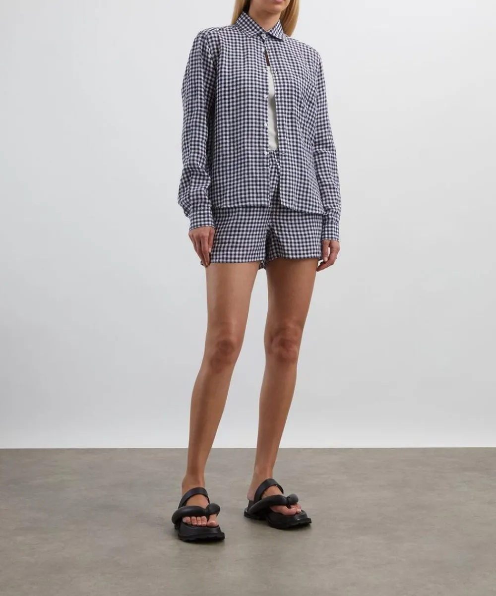 With Nothing Underneath Tops^The Classic Navy Blue Gingham Shirt