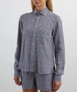 With Nothing Underneath Tops^The Classic Navy Blue Gingham Shirt