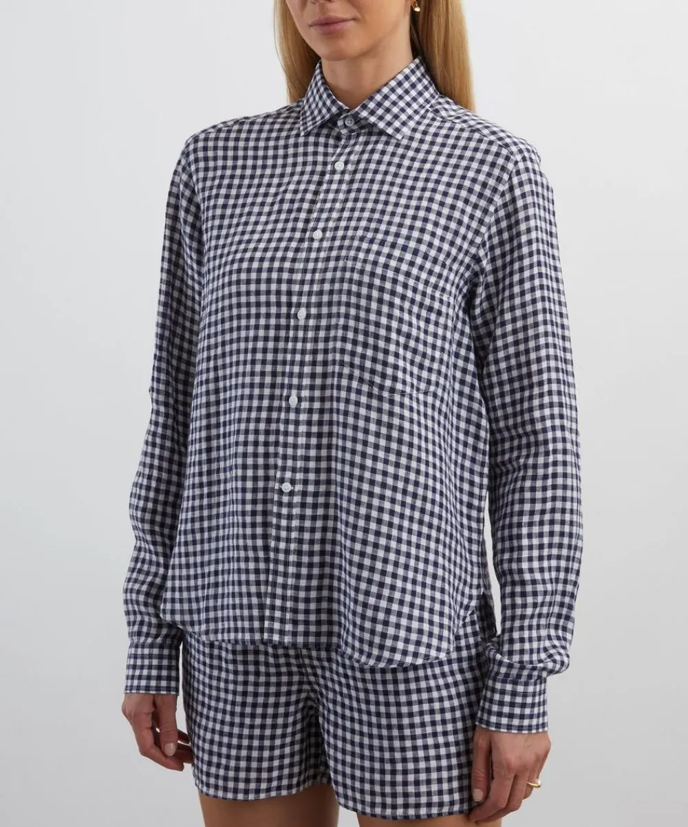 With Nothing Underneath Tops^The Classic Navy Blue Gingham Shirt