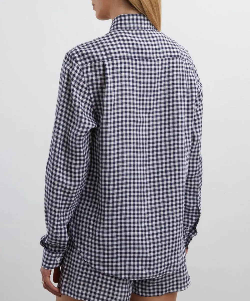 With Nothing Underneath Tops^The Classic Navy Blue Gingham Shirt