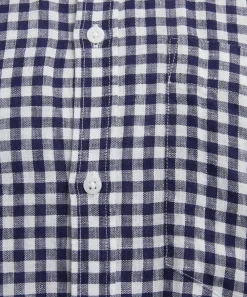 With Nothing Underneath Tops^The Classic Navy Blue Gingham Shirt