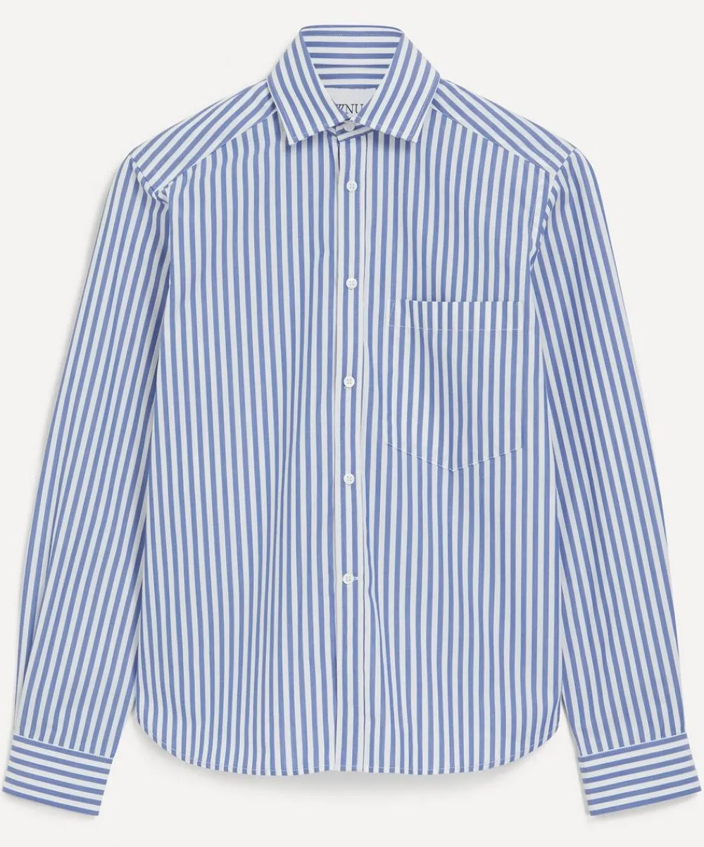 With Nothing Underneath Tops^The Classic Poplin Royal Blue Stripe Shirt