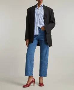 With Nothing Underneath Tops^The Classic Poplin Royal Blue Stripe Shirt