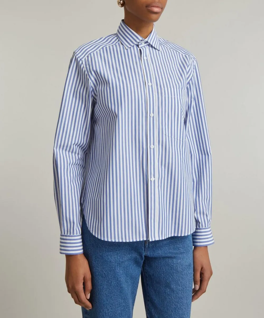 With Nothing Underneath Tops^The Classic Poplin Royal Blue Stripe Shirt