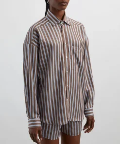 With Nothing Underneath Tops^The Weekend Mocha Multi-Stripe Shirt
