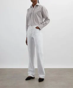 With Nothing Underneath Tops^The Weekend Seersucker Mocha Stripe Shirt