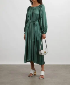 Kori Dresses^Thyme Satin Gathered Midi Dress