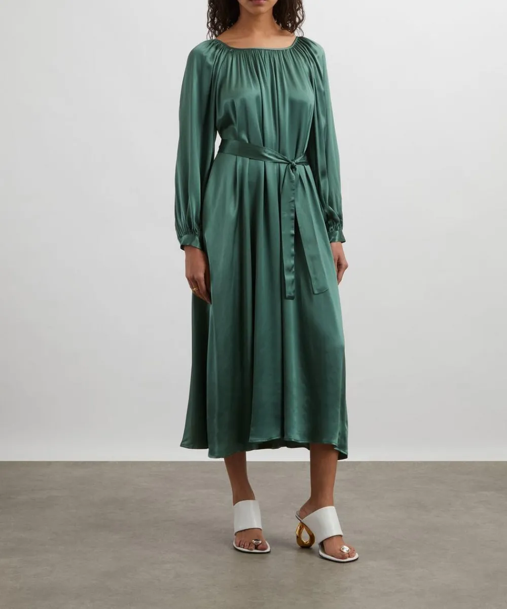 Kori Dresses^Thyme Satin Gathered Midi Dress