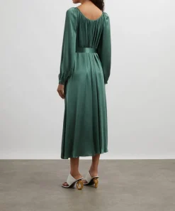Kori Dresses^Thyme Satin Gathered Midi Dress