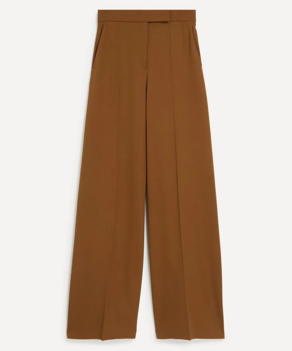 Max Mara Trousers & Shorts^Tobacco Gabardine Wool Wide Leg Trousers