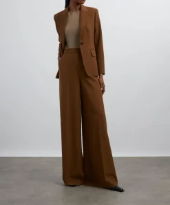 Max Mara Trousers & Shorts^Tobacco Gabardine Wool Wide Leg Trousers
