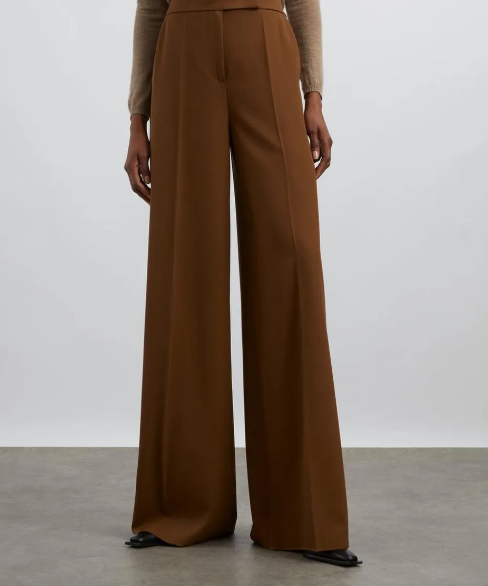 Max Mara Trousers & Shorts^Tobacco Gabardine Wool Wide Leg Trousers
