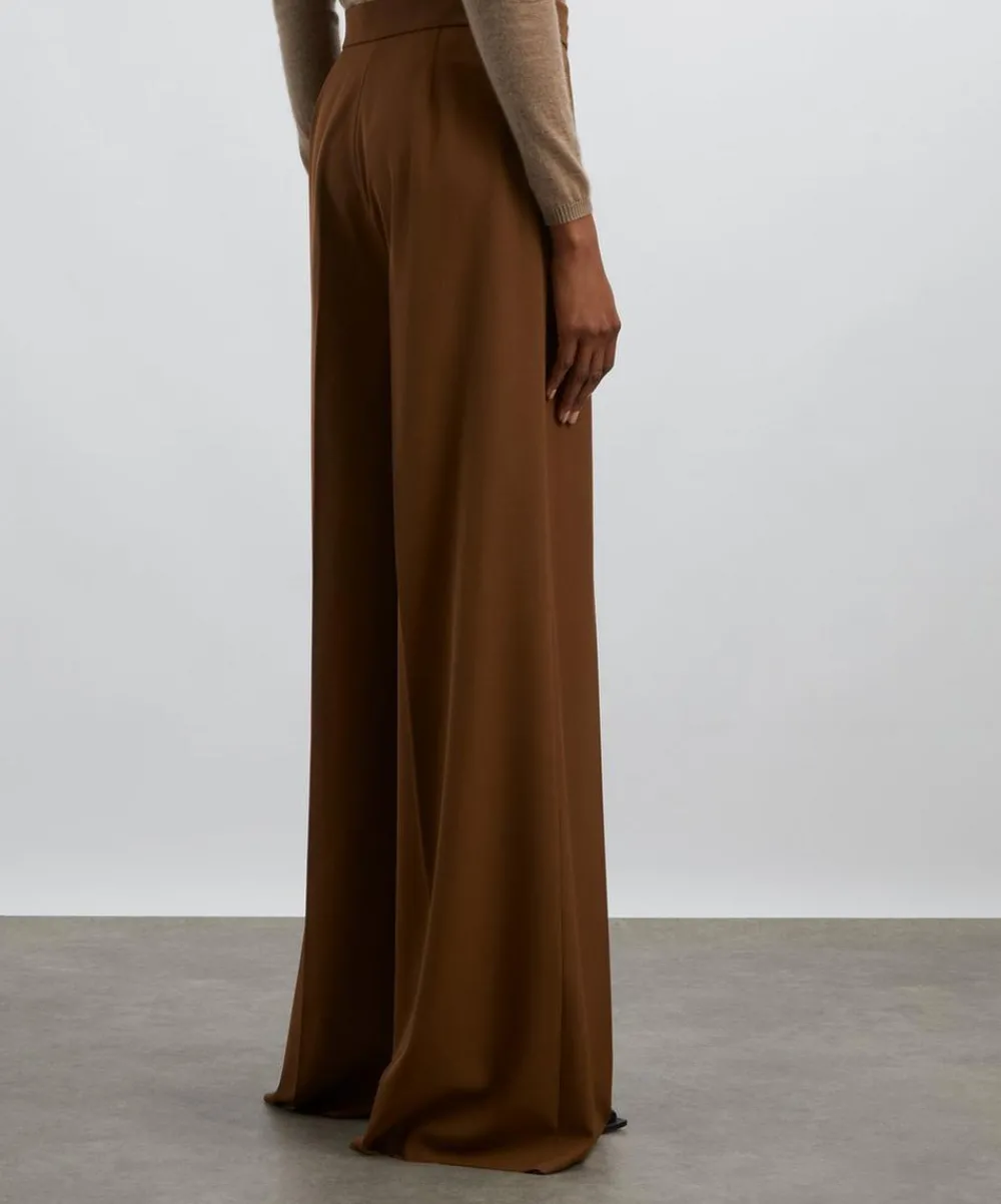 Max Mara Trousers & Shorts^Tobacco Gabardine Wool Wide Leg Trousers