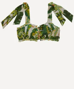 FARM Rio Tops^Tropical Forest Off-White Knot Crop-Top