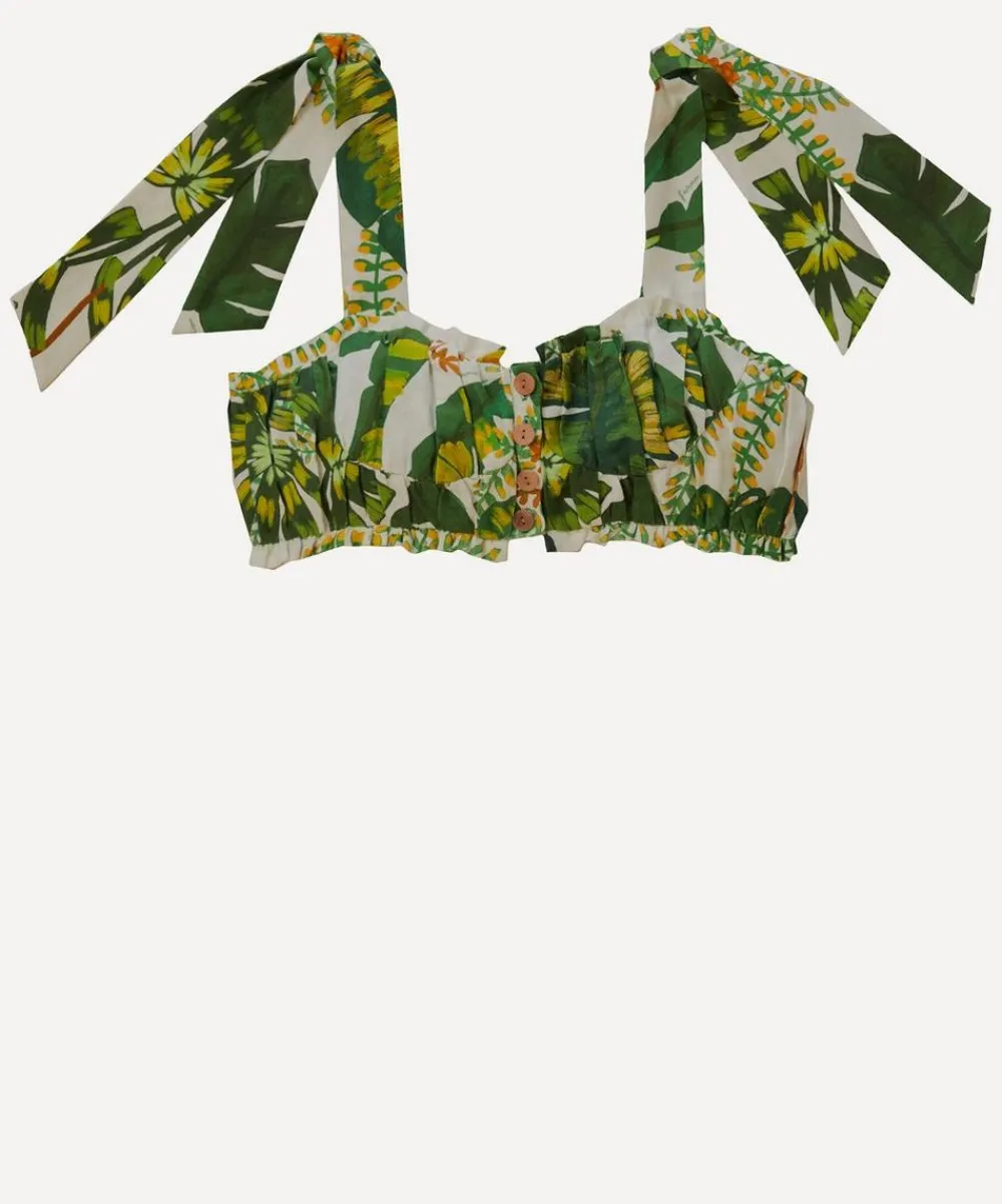 FARM Rio Tops^Tropical Forest Off-White Knot Crop-Top