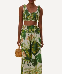 FARM Rio Tops^Tropical Forest Off-White Knot Crop-Top