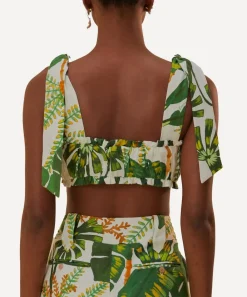 FARM Rio Tops^Tropical Forest Off-White Knot Crop-Top
