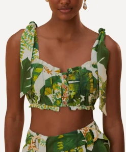 FARM Rio Tops^Tropical Forest Off-White Knot Crop-Top