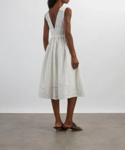 Self-Portrait Dresses^White Cotton Broderie Midi Dress