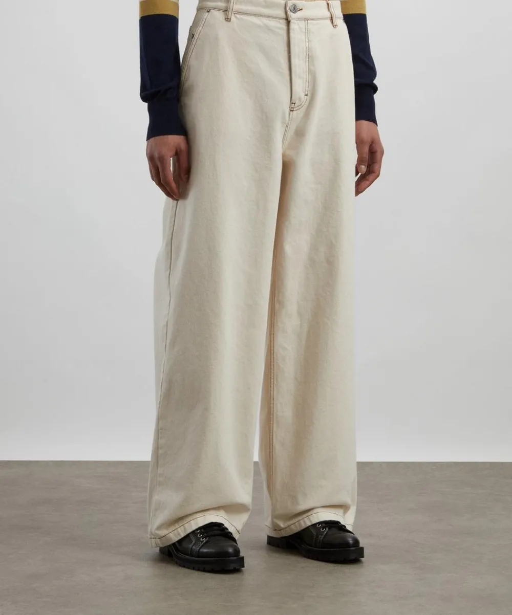 Ami Jeans^White Cream Wide Fit Jeans