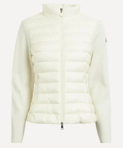 Moncler Knitwear^White Ivory Padded Wool Zip-Up Cardigan