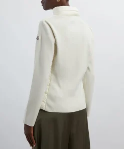 Moncler Knitwear^White Ivory Padded Wool Zip-Up Cardigan