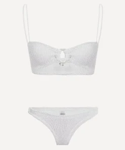 Hunza G Swimwear^White Misty Bikini with Pearly Hoops