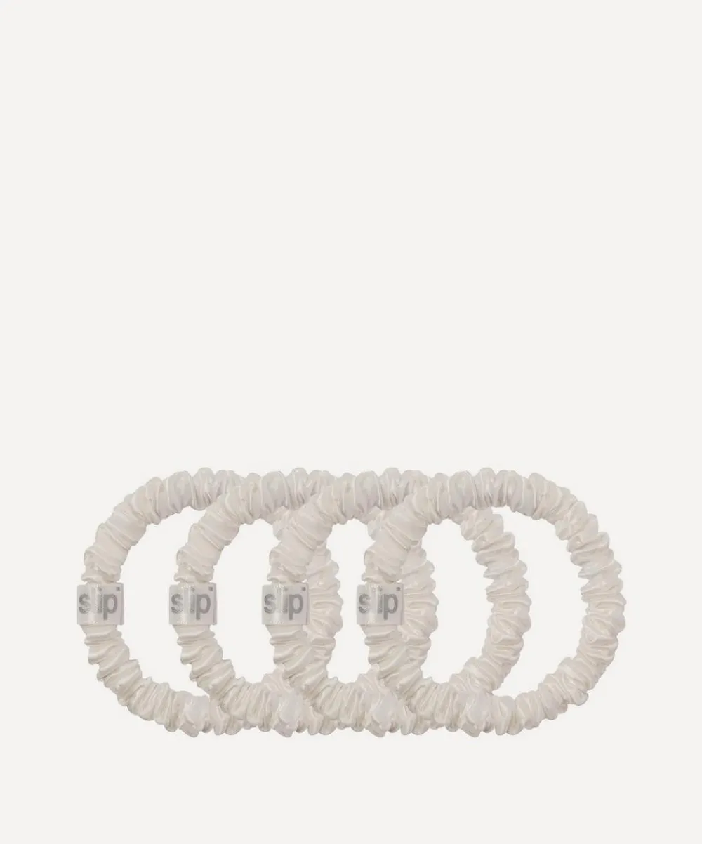 Slip Hair Styling|Wellness^White Skinny Silk Scrunchie Set of Four