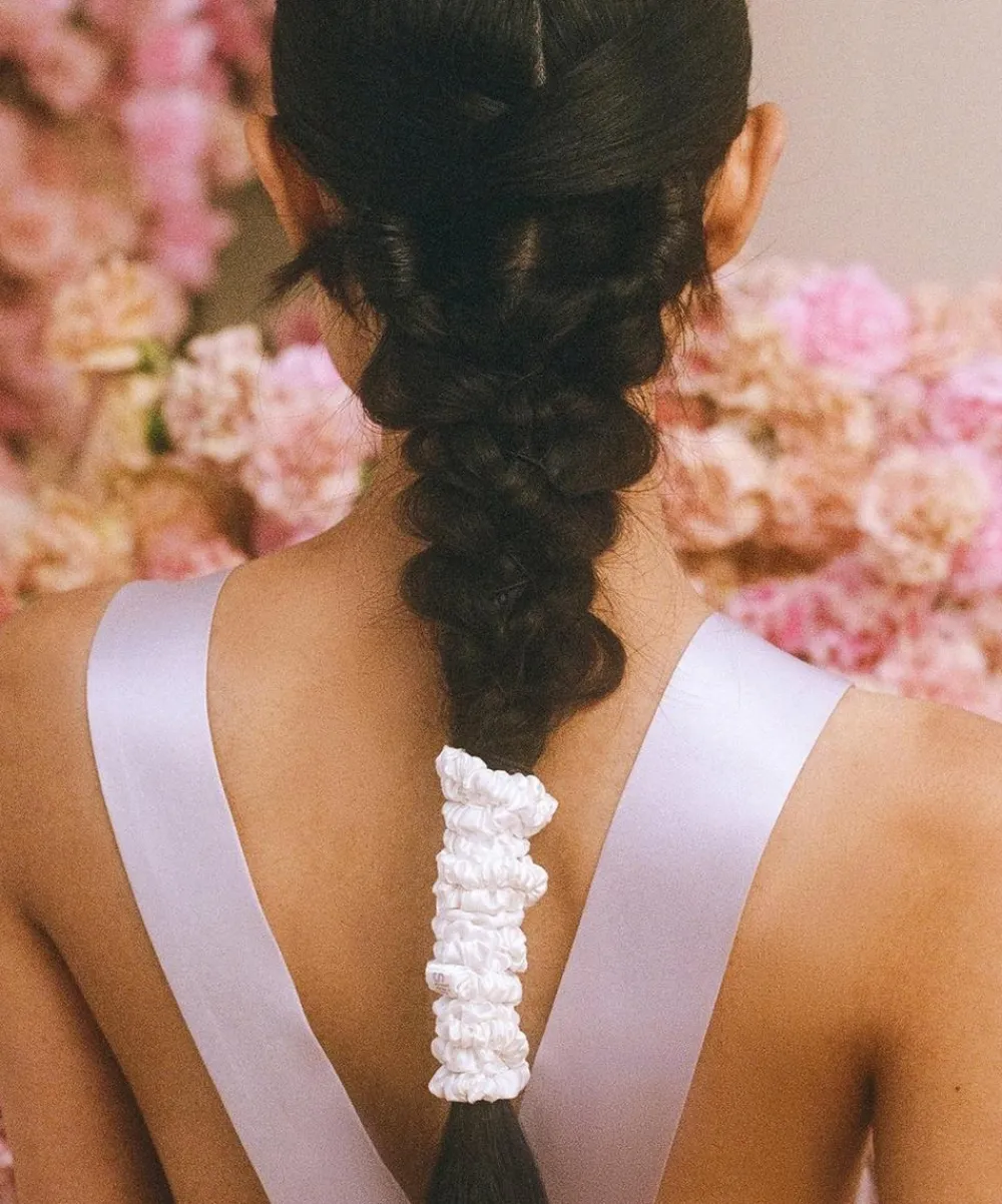 Slip Hair Styling|Wellness^White Skinny Silk Scrunchie Set of Four