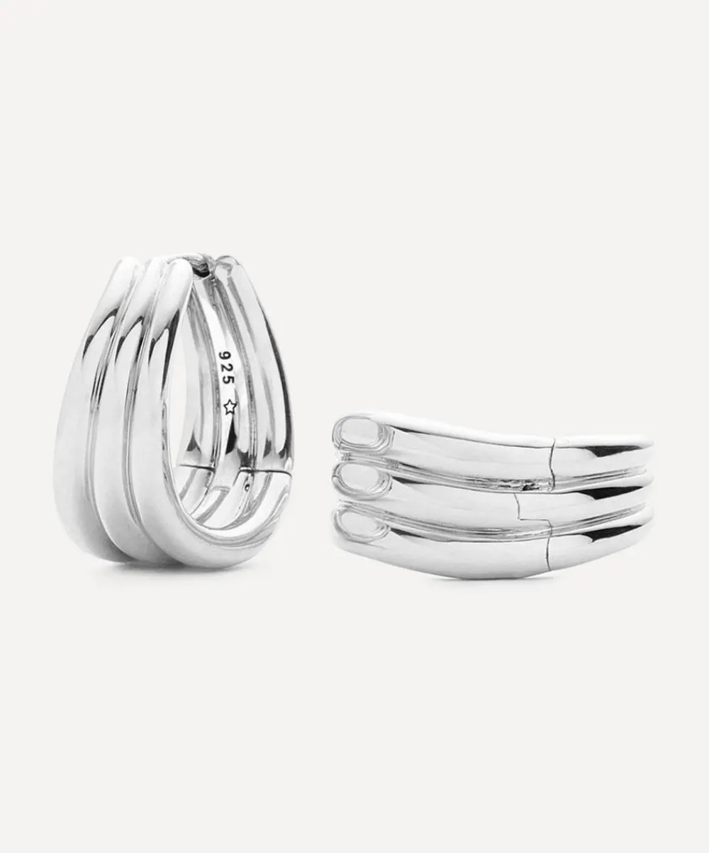 Missoma Earrings^X Savi Rhodium-Plated Triple Ridge Hoop Earrings
