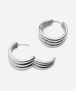Missoma Earrings^X Savi Rhodium-Plated Triple Ridge Hoop Earrings