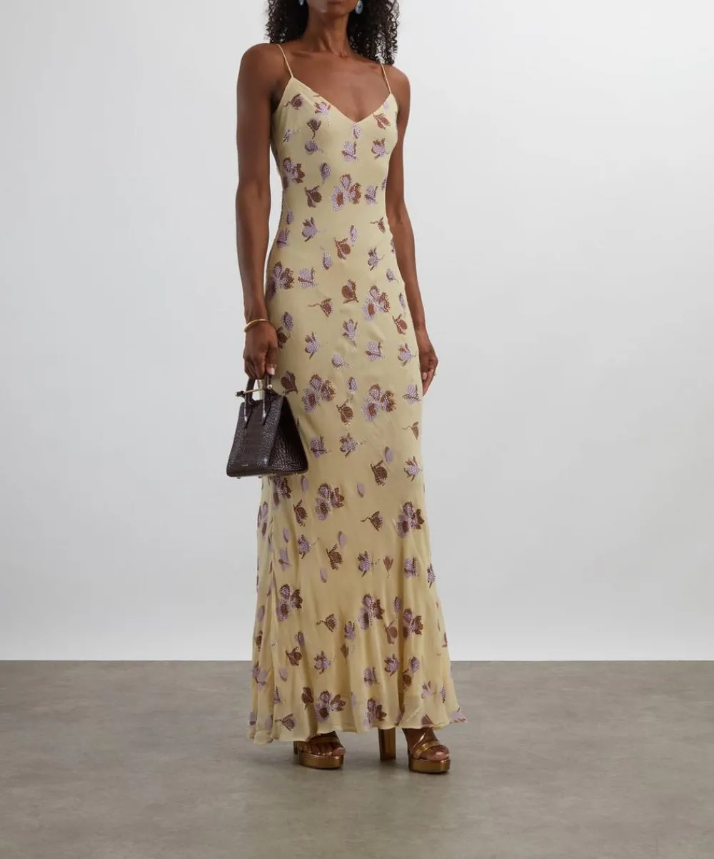 Self-Portrait Dresses^Yellow Floral Rhinestone Maxi Dress